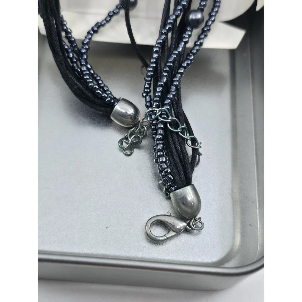 Surfer's Creed Abalone Mother of Pearl‎ Pendant Necklace Black Cord Tin Box
